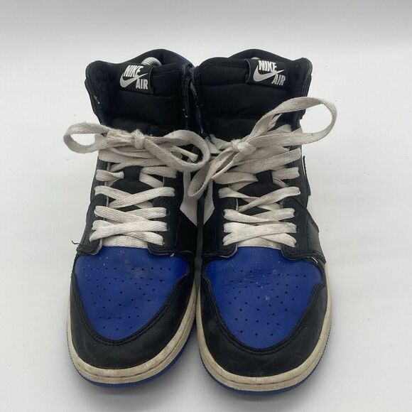 Youth Size 7Y Gs Jordan 1 High Royal Toe Shoe Blue Black Nike Air Retro OG 2020 - Picture 3 of 9